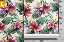 Carta da Parati fiori rosa e foglie tropicali natura.