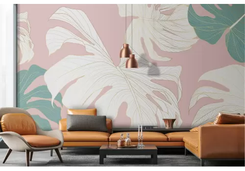 Carta da Parati natura astratta foglie tropicali 2