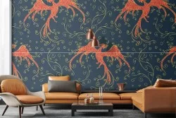 Carta da Parati fenice decorazione fantasy pattern.