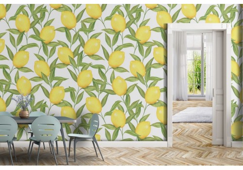 Carta da Parati limoni natura pattern giallo.