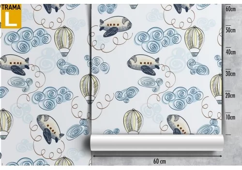 Carta da Parati aeroplani e mongolfiere bambini. 2