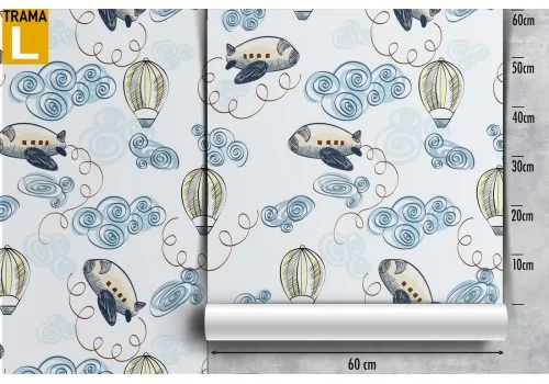 Wallpaper with airplanes and hot air balloons for children. 2