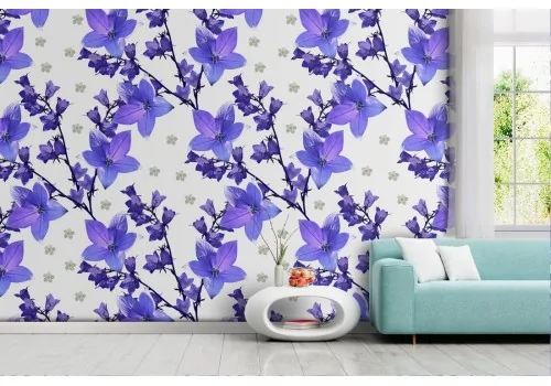 Modern nature wallpaper with stylized purple leaves.