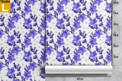 Modern nature wallpaper with stylized purple leaves.
