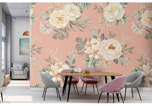 White flowers vintage style nature wallpaper.