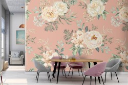 Carta da Parati fiori bianchi stile vintage natura.