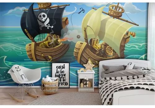 Carta da Parati illustrazione bambini navi pirata
