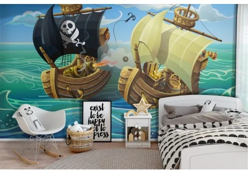 Carta da Parati illustrazione bambini navi pirata