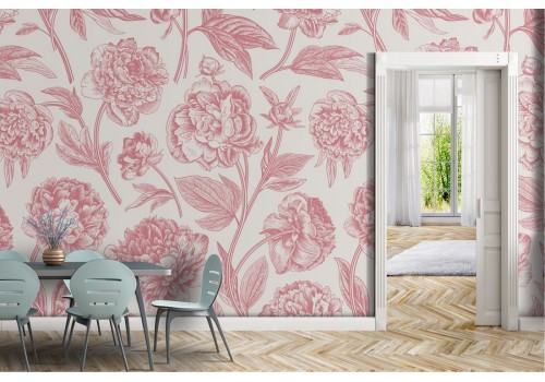 Carta da Parati fiori vintage stilizzati rosa.