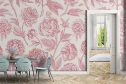 Carta da Parati fiori vintage stilizzati rosa.