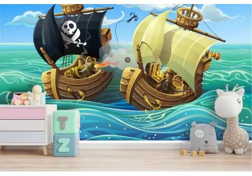Carta da Parati illustrazione bambini navi pirata 2