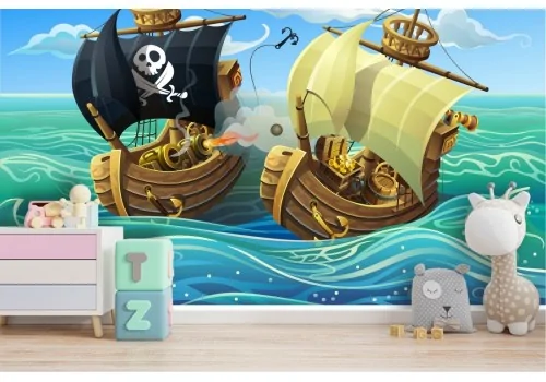 Children's pirate ship wallpaper illustration 2