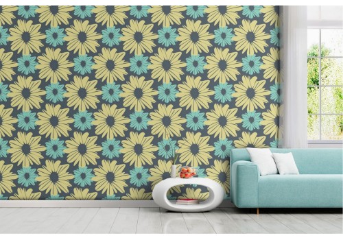 Carta da Parati fiori gialli natura stilizzata pattern.