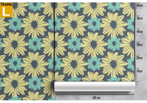 Carta da Parati fiori gialli natura stilizzata pattern. 2