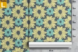 Wallpaper yellow flowers stylized nature pattern.