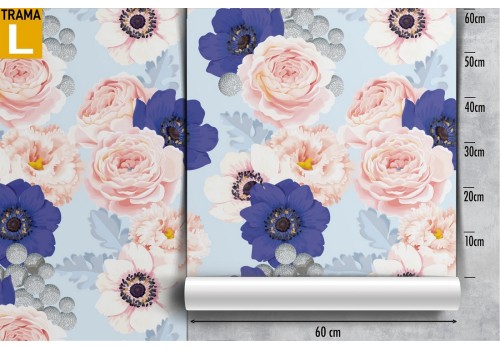 Pink and blue flowers wallpaper nature pattern. 2