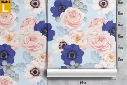 Carta da Parati fiori rosa e blu pattern natura.