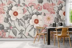 Carta da Parati fiori natura vintage pattern rosa.