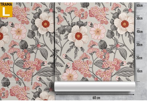 Carta da Parati fiori natura vintage pattern rosa. 2