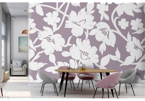 Modern stylized nature white flowers wallpaper.