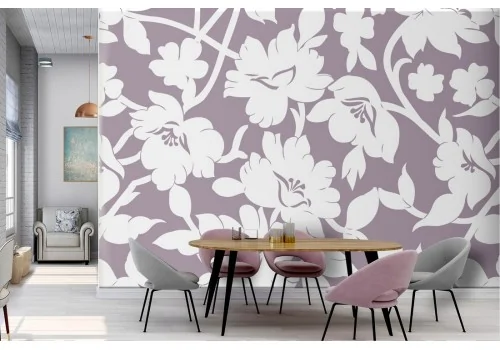 Modern stylized nature white flowers wallpaper.