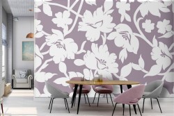 Modern stylized nature white flowers wallpaper.