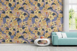 Yellow flowers modern nature pattern wallpaper.