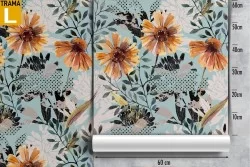 Yellow flowers wallpaper stylized leaves vintage nature.