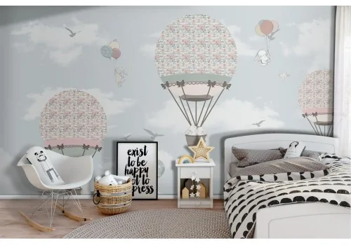 Children's Wallpaper with hot air balloons and balloons