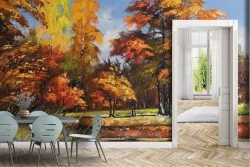 Carta da Parati paesaggio alberi dipinto arte natura.