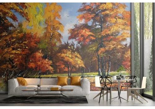 Wallpaper landscape trees painted art nature.