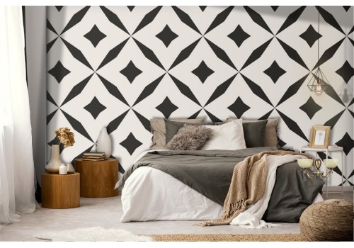 Vintage black and white geometric wallpaper decoration.
