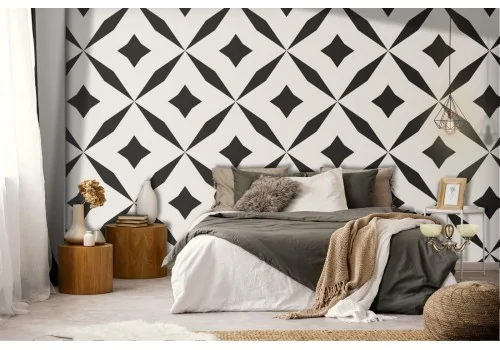 Black and white vintage geometric wallpaper decoration.