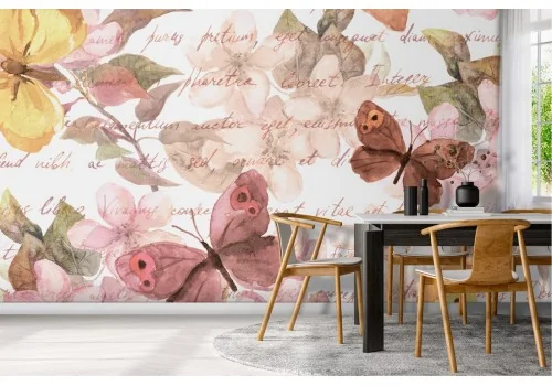 Wallpaper flowers and butterflies nature pattern.