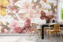 Wallpaper flowers and butterflies nature pattern.