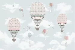 Children's Wallpaper Rockets Airplanes Hot Air Balloons