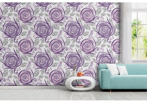 Modern nature wallpaper with stylized purple flowers.