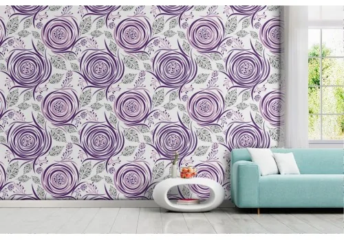 Modern nature wallpaper with stylized violet flowers.