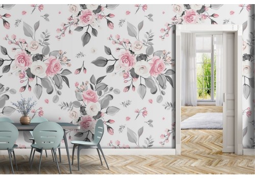 Wallpaper flowers white roses pink nature vintage.