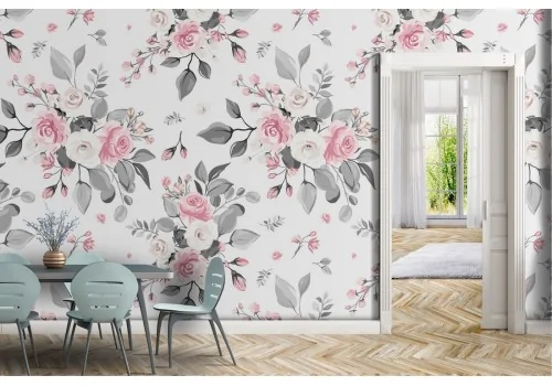 Wallpaper flowers white roses pink nature vintage.