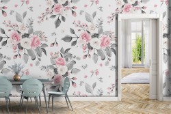 Carta da Parati fiori rose bianche rosa natura vintage.