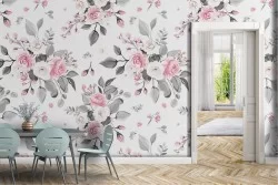 Carta da Parati fiori rose bianche rosa natura vintage.