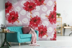 Carta da Parati fiori rossi natura design moderno.