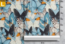 Modern nature wallpaper with blue butterflies.
