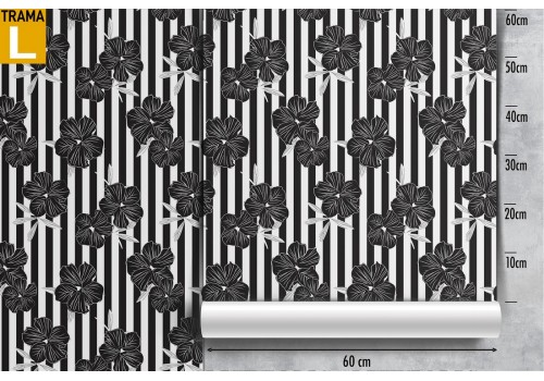 Carta da Parati fiori neri e righe natura design moderno. 2