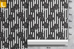 Black flowers and nature stripes wallpaper modern design.