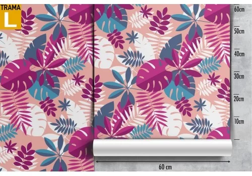 Carta da Parati foglie tropicali natura moderna rosa. 2