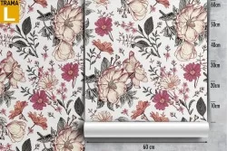 Refined vintage nature wallpaper with white flowers.