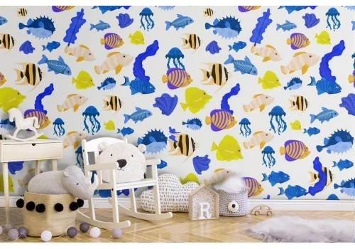 Wallpaper featuring nature, marine animals, children.
