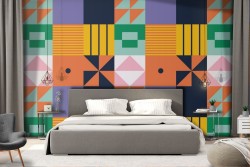 Vintage wallpaper with abstract geometries decoration.